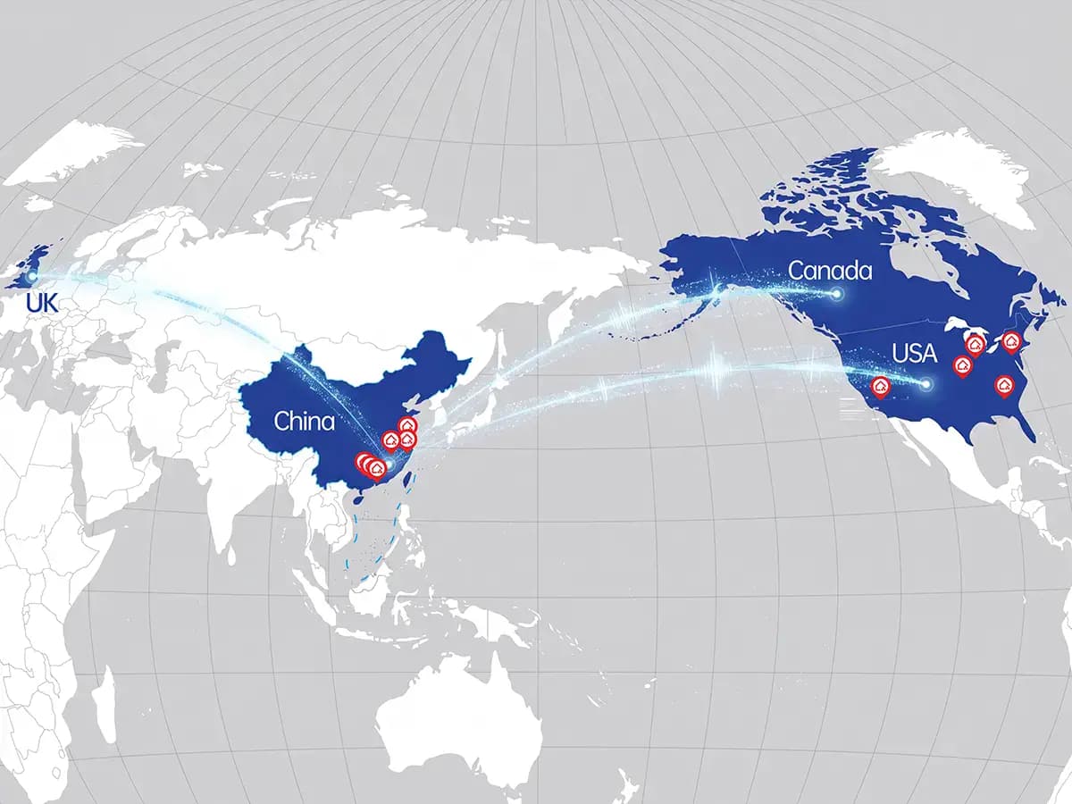 Ever Ocean global shipping network - routes from China to USA, Canada and UK