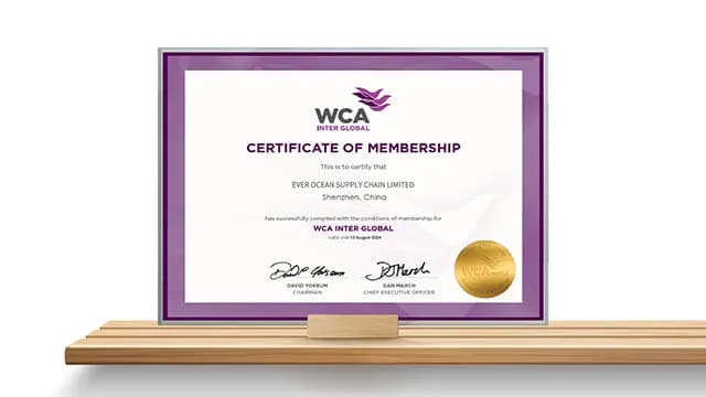 WCA World Cargo Alliance membership certificate - Ever Ocean