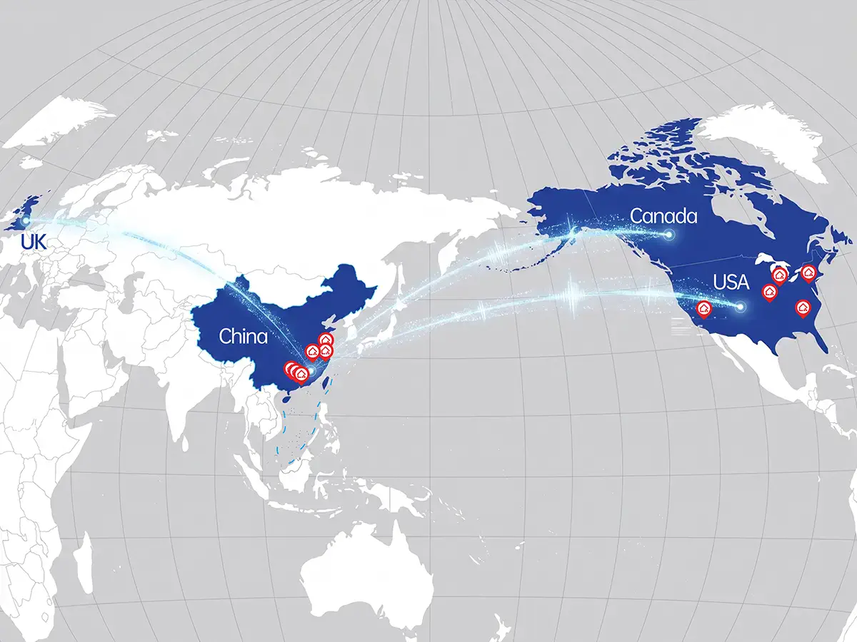 Ever Ocean global shipping network - routes from China to USA, Canada and UK