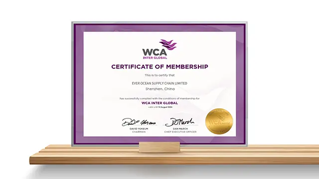 WCA World Cargo Alliance membership certificate - Ever Ocean